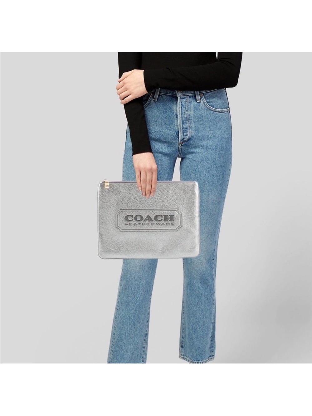 COACH Metallic Silver Leather Pouch